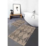 Rem Home Remhome 2'li Set Kahverengi Zeminde Kilim Motifli Dokuma Etnik Motifler Vintage 2'li Banyo Paspas Takımı Takım Banyo Paspası
