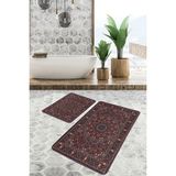 Rem Home Remhome 2'li Set Kahverengi Zeminde Kilim Motifli Etnik Etnik Motifler Vintage 2'li Banyo Paspas Takımı Takım Banyo Paspası