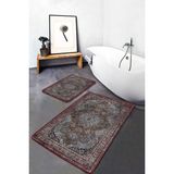 Rem Home Remhome 2'li Set Kahverengi Zeminde Kilim Motifli Uşak Etnik Motifler Avangarde 2'li Banyo Paspas Takımı Takım Banyo Paspası - Kırmızı - Bordo