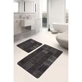 Rem Home Remhome 2'li Set Kahverengi Zeminde Patchwork Motifli Geleneksel Vintage Klasik 2'li Banyo Paspas Takımı Takım Banyo Paspası - Siyah