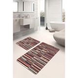 Rem Home Remhome 2'li Set Kahverengi Zeminde Patchwork Motifli Kırkyama Vintage Klasik 2'li Banyo Paspas Takımı Takım Banyo Paspası