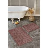 Rem Home Remhome 2li Set Kahverengi Zeminde Yaprak Motifli Eskitme Desenli Floral Sade & Şık 2'li Banyo Paspas Takımı Takım Banyo Paspası - 2'li Set