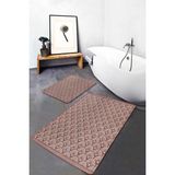 Rem Home Remhome 2'li Set Kırmızı - Krem Zeminde Örgü Motifli Etnik Geometrik Sade & Şık 2'li Banyo Paspas Takımı Takım Banyo Paspası - Turuncu - Terra - Kiremit