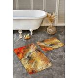 Rem Home Remhome 2'li Set Kırmızı Zeminde Kanvas Motifli Yağlıboya Desenli Modern Sade & Şık 2'li Banyo Paspas Takımı Takım Banyo Paspası - Altın - Hardal - Sarı
