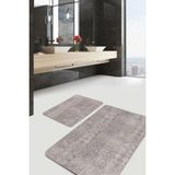 Rem Home Remhome 2'li Set Krem - Bej Zeminde Etnik Motifli Kilim Desenli Klasik Sade & Şık 2'li Banyo Paspas Takımı Takım Banyo Paspası - Beyaz - Krem - Bej