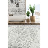 Rem Home Remhome 2'li Set Krem - Gri Zeminde Antika Motifli Çiçek Desenli Sade & Şık Vintage 2'li Banyo Paspas Takımı Takım Banyo Paspası - Beyaz - Krem - Bej