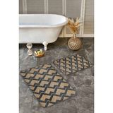 Rem Home Remhome 2'li Set Krem Gri Zeminde Hasır Motifli Geometrik Desenli Geometrik Klasik 2'li Banyo Paspas Takımı Takım Banyo Paspası - Kahverengi