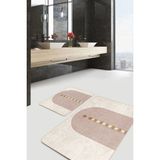 Rem Home Remhome 2'li Set Krem - Kahverengi Zeminde Bohem Motifli Tablo Geometrik Bohem 2'li Banyo Paspas Takımı Takım Banyo Paspası