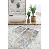 Rem Home Remhome 2'li Set Krem Zeminde Antik Motifli Eskitme Desenli Eskitme Motifli Klasik 2'li Banyo Paspas Takımı Takım Banyo Paspası - Kahverengi