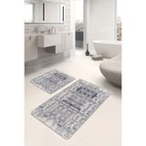 Rem Home Remhome 2'li Set Krem Zeminde Dokuma Halı Motifli Kilim Eskitme Motifli Vintage 2'li Banyo Paspas Takımı Takım Banyo Paspası - Kahverengi