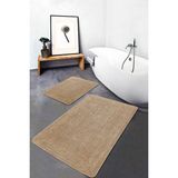Rem Home Remhome 2'li Set Krem Zeminde Hasır Motifli Geleneksel Desenli Sade & Şık Vintage 2'li Banyo Paspas Takımı Takım Banyo Paspası - Altın - Hardal - Sarı