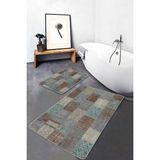 Rem Home Remhome 2'li Set Krem Zeminde Kırkyama Motifli Patchwork Desenli Vintage Sade & Şık 2'li Banyo Paspas Takımı Takım Banyo Paspası - Mavi - Lacivert