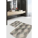 Rem Home Remhome 2'li Set Krem Zeminde Klasik Motifli Geometrik Desenli Geometrik Sade & Şık 2'li Banyo Paspas Takımı Takım Banyo Paspası - Kahverengi