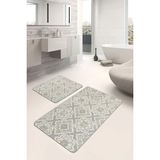 Rem Home Remhome 2'li Set Krem Zeminde Örgü Motifli Antik Desenli Klasik Sade & Şık 2'li Banyo & Mutfak Paspas Takımı Takım Banyo Paspası - Beyaz - Krem - Bej