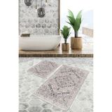 Rem Home Remhome 2'li Set Krem Zeminde Vintage Motifli Hereke Avangarde Eskitme Motifli 2'li Banyo Paspas Takımı Takım Banyo Paspası - Kahverengi