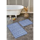 Rem Home Remhome 2'li Set Lacivert Zeminde Geometrik Motifli Mozaik Geometrik Sade & Şık 2'li Banyo Paspas Takımı Takım Banyo Paspası - Mavi - Lacivert