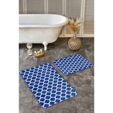 Rem Home Remhome 2li Set Lacivert Zeminde Ogea Motifli Morrocan Desenli Geometrik Sade & Şık 2'li Banyo Paspas Takımı Takım Banyo Paspası - Mavi - Lacivert - 2'li Set