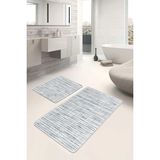 Rem Home Remhome 2'li Set Mavi Beyaz Zeminde Eskitme Motifli Boya Desenli Sade & Şık Klasik 2'li Banyo Paspas Takımı Takım Banyo Paspası - Mavi - Lacivert