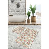 Rem Home Remhome 2'li Set Mavi - Pembe Zeminde Gül Motifli Floral Desenli Floral Sade & Şık 2'li Banyo Paspas Takımı Takım Banyo Paspası - Pembe - Mor