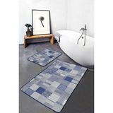 Rem Home Remhome 2'li Set Mavi Zeminde Geometrik Motifli Patchwork Geometrik Sade & Şık 2'li Banyo Paspas Takımı Takım Banyo Paspası - Mavi - Lacivert