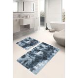 Rem Home Remhome 2'li Set Mavi Zeminde Klasik Motifli Geometrik Desenli Geometrik Sade & Şık 2'li Banyo Paspas Takımı Takım Banyo Paspası - Mavi - Lacivert