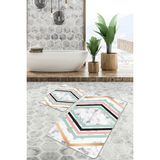Rem Home Remhome 2'li Set Mermer Zeminde Geometrik Motifli Modern Sade & Şık Geometrik 2'li Banyo Paspas Takımı Takım Banyo Paspası - Pembe - Mor