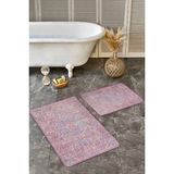 Rem Home Remhome 2'li Set Pembe Zeminde Antik Motifli El Dokuma Desenli Avangarde Sade & Şık 2'li Banyo Paspas Takımı Takım Banyo Paspası - Pembe - Mor