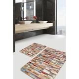 Rem Home Remhome 2'li Set Rengarenk Zeminde Patchwork Motifli Kilim Vintage Sade & Şık 2'li Banyo Paspas Takımı Takım Banyo Paspası - Çok Renkli