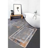 Rem Home Remhome 2'li Set Renkli Zeminde Çerçeve Motifli Eskitme Eskitme Motifli Klasik 2'li Banyo Paspas Takımı Takım Banyo Paspası - Beyaz - Krem - Bej