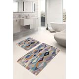 Rem Home Remhome 2'li Set Renkli Zeminde Soyut Motifli Baklava Desenli Geometrik Sade & Şık 2'li Banyo Paspas Takımı Takım Banyo Paspası - Çok Renkli