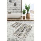 Rem Home Remhome 2'li Set Renkli Zeminde Soyut Motifli Duvar Desenli Eskitme Motifli Vintage 2'li Banyo Paspas Takımı Takım Banyo Paspası - Siyah