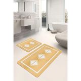 Rem Home Remhome 2'li Set Sarı Zeminde Çerçeve Motifli Baklava Desenli Geometrik Sade & Şık 2'li Banyo Paspas Takımı Takım Banyo Paspası - Altın - Hardal - Sarı