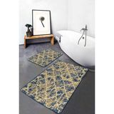 Rem Home Remhome 2'li Set Sarı Zeminde Ogea Motifli Antik Desenli Vintage Geometrik 2'li Banyo & Mutfak Paspas Takımı Takım Banyo Paspası - Altın - Hardal - Sarı