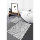Rem Home Remhome 2'li Set Siyah - Beyaz Zeminde Eskitme Motifli Boya Klasik Sade & Şık 2'li Banyo Paspas Takımı Takım Banyo Paspası