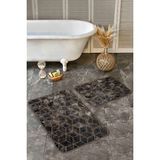 Rem Home Remhome 2'li Set Siyah - Füme Zeminde Geometrik Motifli Mozaik Geometrik Klasik 2'li Banyo Paspas Takımı Takım Banyo Paspası