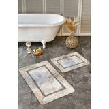 Rem Home Remhome 2'li Set Siyah - Gold Zeminde Çerçeveli Motifli Mermer Vintage Geometrik 2'li Banyo Paspas Takımı Takım Banyo Paspası - Altın - Hardal - Sarı