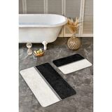 Rem Home Remhome 2'li Set Siyah - Gold Zeminde Klasik Motifli Geometrik Desenli 2'li Banyo & Mutfak Paspas Takımı Takım Banyo Paspası - Beyaz - Krem - Bej