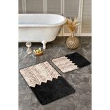Rem Home Remhome 2'li Set Siyah - Gold Zeminde Mermer Motifli Zikzak Geometrik Sade & Şık 2'li Banyo Paspas Takımı Takım Banyo Paspası