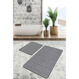 Rem Home Remhome 2'li Set Siyah - Gri Zeminde Geometrik Motifli Klasik Geometrik Klasik 2'li Banyo Paspas Takımı Takım Banyo Paspası