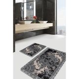 Rem Home Remhome 2'li Set Siyah - Krem Zeminde Pers Motifli Antik Desenli Avangarde Vintage 2'li Banyo Paspas Takımı Takım Banyo Paspası