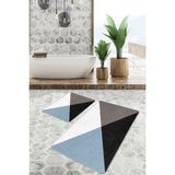 Rem Home Remhome 2'li Set Siyah - Mavi Zeminde Üçgen Motifli Geometrik Geometrik Klasik 2'li Banyo Paspas Takımı Takım Banyo Paspası - Turkuaz