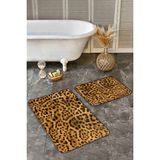 Rem Home Remhome 2'li Set Siyah - Turuncu Zeminde Leopar Motifli Kürk Sade & Şık Klasik 2'li Banyo Paspas Takımı Takım Banyo Paspası - Turuncu - Terra - Kiremit