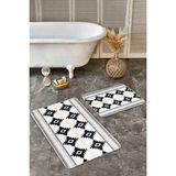Rem Home Remhome 2'li Set Siyah Zeminde Etnik Motifli Geometrik Desenli Geometrik Sade & Şık 2'li Banyo Paspas Takımı Takım Banyo Paspası