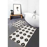 Rem Home Remhome 2li Set Siyah Zeminde Etnik Motifli Kilim Desenli Etnik Motifler Sade & Şık 2'li Banyo Paspas Takımı Takım Banyo Paspası - 2'li Set
