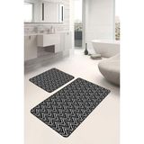 Rem Home Remhome 2li Set Siyah Zeminde Geometrik Motifli Klasik Desenli Sade & Şık Geometrik 2'li Banyo Paspas Takımı Takım Banyo Paspası - 2'li Set
