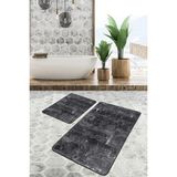 Rem Home Remhome 2'li Set Siyah Zeminde Örme Motifli Eskitme Geometrik Eskitme Motifli 2'li Banyo Paspas Takımı Takım Banyo Paspası
