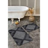 Rem Home Remhome 2'li Set Siyah Zeminde Tribal Motifli El Dokuma Geometrik Sade & Şık 2'li Banyo Paspas Takımı Takım Banyo Paspası