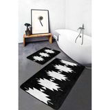 Rem Home Remhome 2li Set Siyah Zeminde Tribal Motifli Kilim Desenli Etnik Motifler Geometrik 2'li Banyo Paspas Takımı Takım Banyo Paspası - 2'li Set