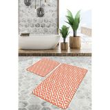 Rem Home Remhome 2'li Set Turuncu Zeminde Geometrik Motifli Mozaik Geometrik Sade & Şık 2'li Banyo Paspas Takımı Takım Banyo Paspası - Turuncu - Terra - Kiremit