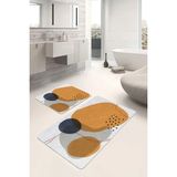 Rem Home Remhome 2'li Set Turuncu Zeminde Suluboya Motifli Modern Sanat Bohem Sade & Şık 2'li Banyo Paspas Takımı Takım Banyo Paspası